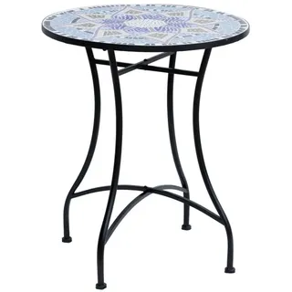 REDOM Gartentisch Ø60x71 cm, Blau/Weiß, Metall, wetterfest (Packung, 1-St., Runder Balkontisch & Esstisch für Outdoor), Ideal für Terrasse, Garten, Balkon & Camping blau