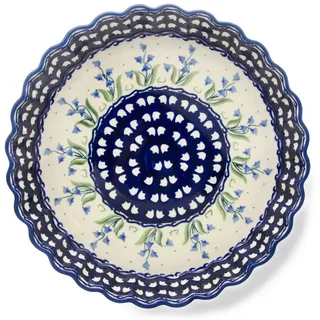 Bunzlauer Keramik Manufaktura Quicheform für 4 - 6 Portionen, 26,5 cm Durchmesser, 1500 ml, backofenfest, bitte Gebrauchsanleitung beachten blau