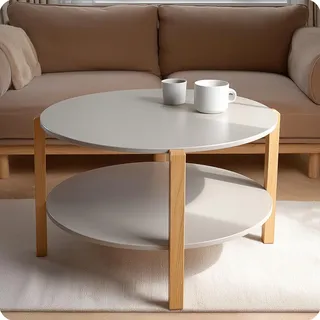 POSNORD Couchtisch Rund Ø 75 cm | Sofatisch mit 3 Massivholzbeinen | Moderner Skandinavischer Wohnzimmertisch | Beistelltisch Holz für Sofa & Couch | Couchtisch Beige