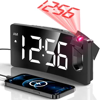 GOLOZA Projektionswecker Nachttisch, Digitaluhr mit 180° Projektor, LED | 3-stufiger Helligkeitsdimmer, USB-Ladegerät, progressive Lautstärke, 9 Minuten Schlummerfunktion, digitaler Wecker für