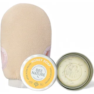 Bee Nature - Peeling Seife mit Seifenschale - Gesicht und Körper + Peeling-Handschuh - 100g