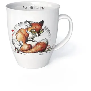 L.E.R.D.93 Becher Kaffeebecher mit Motiv, Porzellan, Fuchs Schlitzohr Teetasse Made in Germany