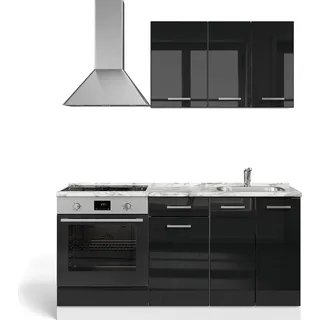 Vicco R-Line, Schwarz Hochglanz/Weiß, 160 cm mit Herdumbauschrank ohne Arbeitsplatte, Model 56470 - Schwarz/Weiß