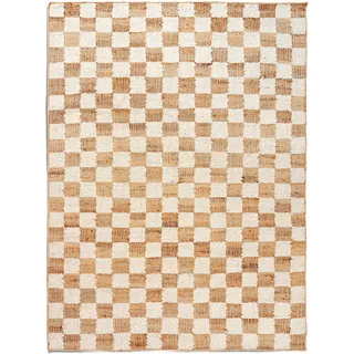 Ferm Living - Check Woll-Jute Teppich, off-white, 140 x 200 cm