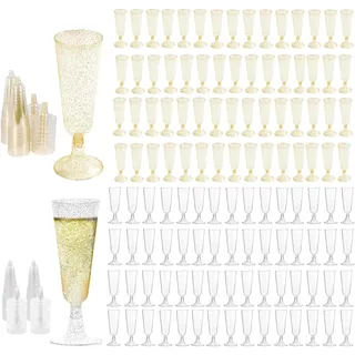 JMIATRY 100 Stück Sektgläser Plastik 160 ML Sektgläser Kunststoff Champagner Gläser Weingläser Plastik mit Silber- & Goldglitter