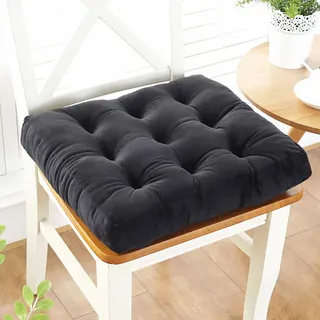 Qiydia Sitzkissen Aus Samt, Weiches, Dickes Stuhlpolster, Quadratische Bodensitzkissen, Bequeme Kissen, Stuhlkissen für Tatami, Küche, Esszimmer, Heimdekoration(43x43cm(17x17inch), Black)