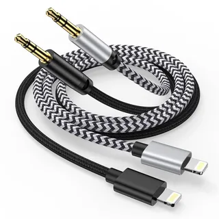 Aux Kabel iPhone Auto 2 Pack, 3,5 mm Aux auf Lightning Kabel, HiFi Audiokabel Apple Adapter Aux-Kabel für Auto Lautsprecher/Kopfhörer, für iPhone SE/14/14 Pro/14 Plus/13/13 ProMax/12/11/X/XS/XR/8
