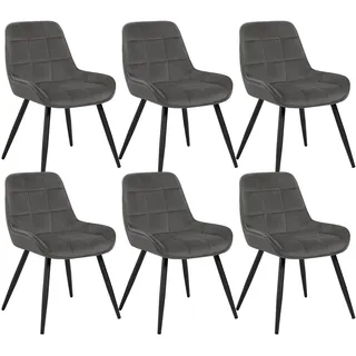 WOLTU Esszimmerstühle 6er Set, Küchenstühle gepolstert | ergonomisch mit Rückenlehne, Samt, für Wohnzimmer Küche Esszimmer, Dunkelgrau