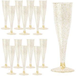 Tootesa 30 Stück Champagner Gläser aus Plastik,150ml Gold glitter Kunststoff Sektgläser Sektkelch Sektflöten für Partys Mimosa Bar, Hochzeit und Dusche Party Zubehör, Party Gläser