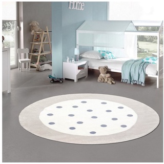 Kinderteppich Runder Kinder-Teppich mit Punkte und Umrandung creme, grau, Teppich-Traum, rechteckig grau