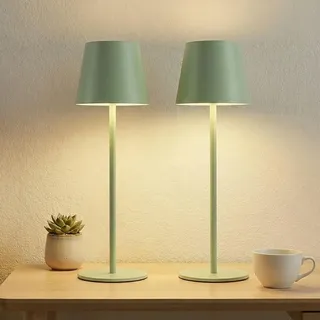 Bonsery LED Tischlampe Kabellos 2er Set Grün, 5200mAh Tischleuchte Akku Aufladbar mit Touch Dimmbar & 3 Farbtemperatur, Nachttischlampe Wasserdicht & Schnurlos für Indoor Outdoor Nachttisch Restaurant