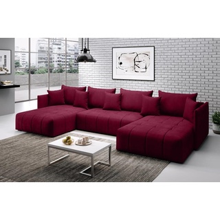 Furnix Wohnlandschaft U-Form-Sofa ANDORE U Wohnzimmersofa mit Schlaffunktion und Bettkasten, Maße 345x93x177 cm, Liegefläche: 136 x 331 cm rot