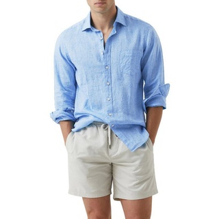 JMIERR Leinenhemd Business Leinen Hemden Shirts Baumwolle Freizeithemd Sommerhemd S-2XL (Leinenhemd) blau S