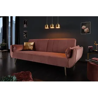 riess-ambiente Schlafsofa DIVANI 220cm altrosa/gold - Samt, Pappelholz, inkl. Kissen, Retro, Einzelartikel 1 Teile, 3-Sitzer mit Bettfunktion - ideal für Wohn- und Schlafzimmer oder Loft rosa