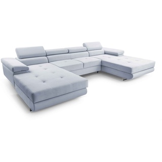 Furnix Wohnlandschaft NILLONA U Mini U-Sofa mit Schlaffunktion Bettkasten großzügig & bequem, Maße 352x90x202 cm, Schlaffläche 125x266 cm, Cord oder Feinstruktur grau
