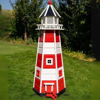 Deko-Shop-Hannusch Wunderschöner großer XXL Leuchtturm aus Holz mit SOLAR Beleuchtung Größen, Solarbeleuchtung, (rot/Weiss, 1,40 m)