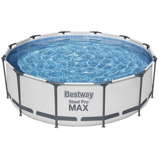 Bestway® Steel Pro MAXTM Frame Pool Set mit Filterpumpe + Verdeck Ø 366 x 100 cm, lichtgrau, rund