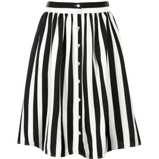 Allegra K Damen Rock A Linie Elastisch Knopfleiste Streifen Midirock Midirock Weiß schwarz XL - 46