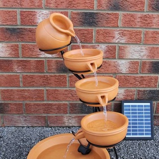 Solar Kaskadenbrunnen mit Akku - Terracotta