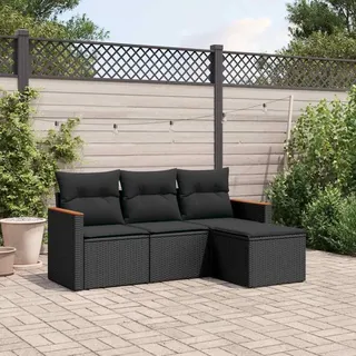 KKHOMEI Lounge Set Rattan Gartenmöbel Set Balkonlounge L Form Balkonmöbel Kleiner Balkon inkl. Sitzkissen Balkonsofa Sitzecke Outdoor Ecklounge Schwarz 4-TLG Type-C265