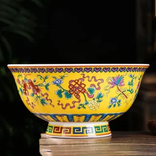 XIALON Jingdezhen Reisschale aus Knochenporzellan, hohe Fußschale, emailliert, 15,6 cm