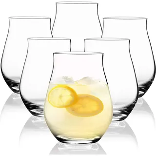 Sahm Sensorik Wassergläser Set 6-teilig 420ml – Ideal auch für Gin & Wiskey - Weingläser ohne Stiel - Biergläser