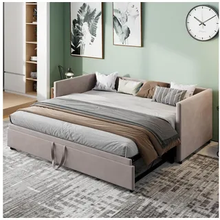 LuxusKollektion Schlafsofa Tagesbett ausziehbar 90x200 180x200 Schlafsofa Grau + Samt Ausziehbar grau