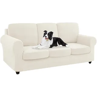 SYLC Ektorp Sofabezug Mit Separaten Sitzkissenbezug Und Rückenlehnenbezug Stretch Jacquard, Geteilt SofaÜberwürfe Anti-Rutsch Sofahusse Überzug (Ivory,Sofa+3 Seats+3 Backs)