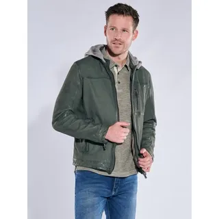 engbers Herren Lederjacke mit abnehmbarer Kapuze Grün regular uni Kapuze - 50