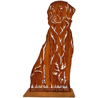 Terma Stahldesign Rost Hund Flat Coated Retriever Lebensgroß Handmade Germany tolle Gartendeko aus Metall Figur Geschenk Rostfigur Gartenfigur hundegrab deko