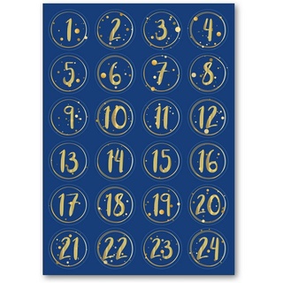 GRAVURZEILE Adventskalender Adventskalender Zahlenaufkleber zum basteln (mit 24 farbigen Zahlen), für Weihnachten zum Selbstgestalten blau