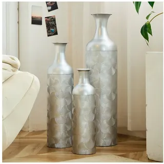 Celya Bodenvase Boden bis zur Decke reichende Vase – 83/65/50 cm hohes Metallvasen Set (für Wohnzimmer und Schlafzimmer, mit Pampasgraszweig, vom Boden bis zur Decke reichend), 3 Retro-Vasen vom Boden bis zur Decke, hohe dekorative Vase silberfarben