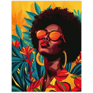 Artery8 Caribbean Woman Shades Pop Art Sunny Day Painting For Living Room Extra Large XL Wall Art Poster Print