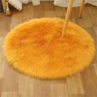 Tomifine Lammfell Schaffell Teppich, Shaggy Bereich Teppiche Longhair Kunstfell Dekofell für Wohnzimmer Schlafzimmer Kinderzimmer Teppich (Rund 45 cm,Gelb b)
