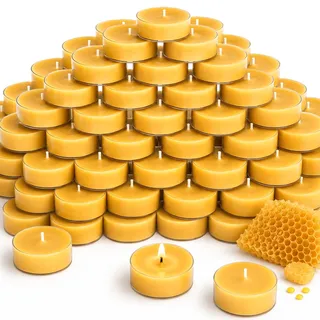 Uniteland 60 Stück Bienenwachs-Teelichter, 2 Stunden, 100 % reines natürliches Bienenwachskerzen für Zuhause, Bio-Teelichter für ätherische Öle, Meditation, Party, rauchfrei, ungiftig, Gelb