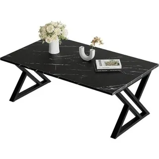 Couchtisch Holz Wohnzimmertisch Marmor Schwarz 100x48x55cm