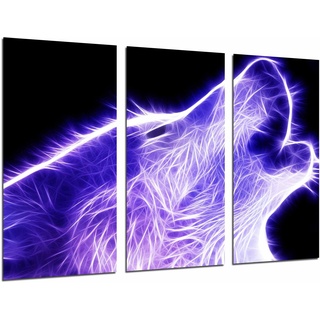 Wandbild - Heulender Wolf des modernen wilden Tieres, purpurrote Lichter, 97 x 62 cm, Holzdruck - XXL Format - Kunstdruck, ref.26963