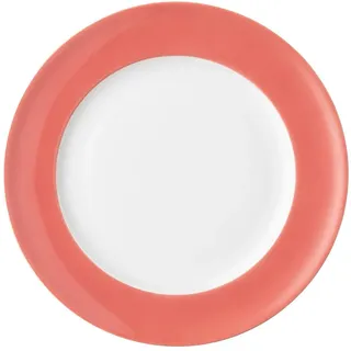 Thomas Sunny Day Soft Red Frühstücksteller 22 cm - Porzellan Teller für Frühstück, Dessertteller Rund, Kuchenteller korallfarben, mit Fahne, für Spülmaschine und Mikrowelle, Höhe 1,9 cm, roter Rand