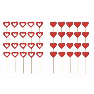 RiloStore 36 STK Dekostecker Holzherzen rot XL Valentinstag Muttertag Deko Stecker Holzherz 8cm Deko Liebe Love Herzen Holz Anhänger o0722 Floristik Blumendeko