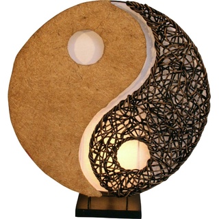 GURU SHOP Tischlampe/Tischleuchte Yin & Yang, in Bali Handgemacht aus Naturmaterial, Sisal, Rattan, Braun, 50x45x18 cm, Tischlampen aus Naturmaterialien