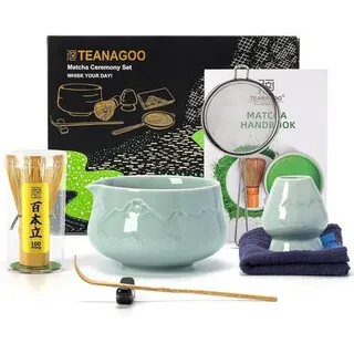 Matcha Set Besen Schale 7Stück Set Schüssel mit Ausgießer Celadon Blau