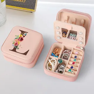 TINGN Geschenke Mädchen 8, 9,10,11,12 Jahre - Personalisierte Schmuckschatulle Reise Schmuckkästchen Mädchen mit Namen Initiale L Kleine Schmuckkästchen für Damen Geschenk für Geburtstage