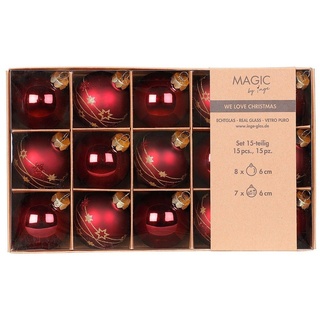 MAGIC by Inge Weihnachtsbaumkugel, Weihnachtskugeln Glas mit Motiv 6cm 15 Stück - Vintage Rose rot