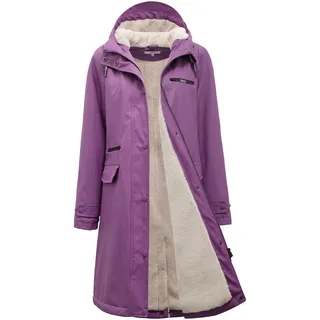 Peter Patter Regenmantel damen gefüttert mit Teddy-Fleece Regenjacke damen wasserdicht mit Kunstfell warm Friesennerz lang PU Windbreaker Regenparka für Winter,Lila,44 - 44