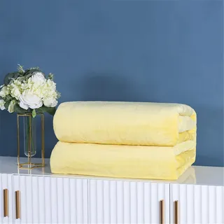 Chickwin Einfarbig Kuscheldecke Flauschig Weiche Wohndecke Flanelldecke Warm Winter Fleecedecke Couchdecke Sofaüberwurf Bettüberwurf TV Decke - 8 Größen 11 Farben (Hellgelb,50x70cm)
