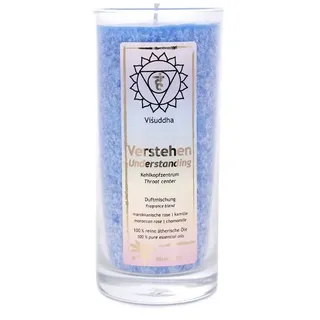 yogabox Stumpenkerze Chakra Duftkerze Visuddha: Kehlkopfzentrum - Verstehen blau (1-tlg), Brenndauer:3600 Min blau Ø 6.5 cm x 6.5 cm x 14 cm x 6.5 cm