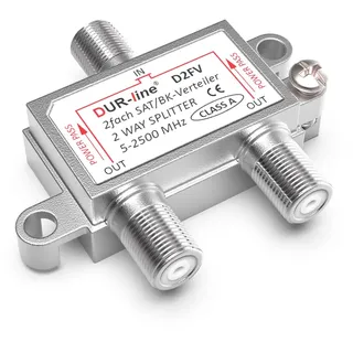 DUR-line SAT & BK-Verteiler - 2-Fach Splitter - voll geschirmt - Unicable & HD tauglich - für Sat-Anlagen DVB-S2 - BK, UKW, DC-Durchlass, TV Antennen