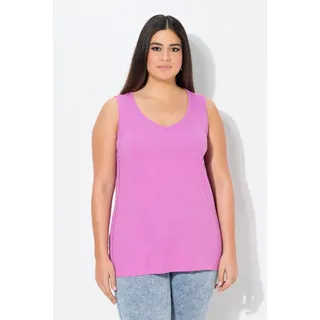 Ulla Popken Damen große Größen Übergrößen Plus Size Top, Rippjersey, Slim, V-Ausschnitt, ärmellos kühles pink 50+ 837975807-50+ - 50-52