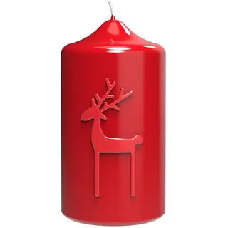 ENGELS KERZEN Hochglanz-Stumpenkerze mit Relief HIRSCH 15 cm burgunder