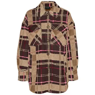 Vero Moda Blouson Übergangs Kariertes Shacket VMLESLIE für Damen Normal Fit Rundhals Langarm Kariert wärmend Knopf braun M (38)